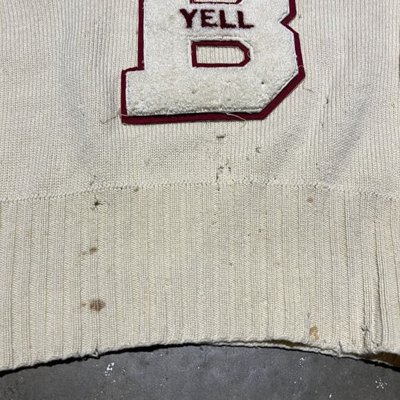 Vintage 60s Yell Cutters Cream Wool Varsity V-Neck Sweater - Picture 3 of 6